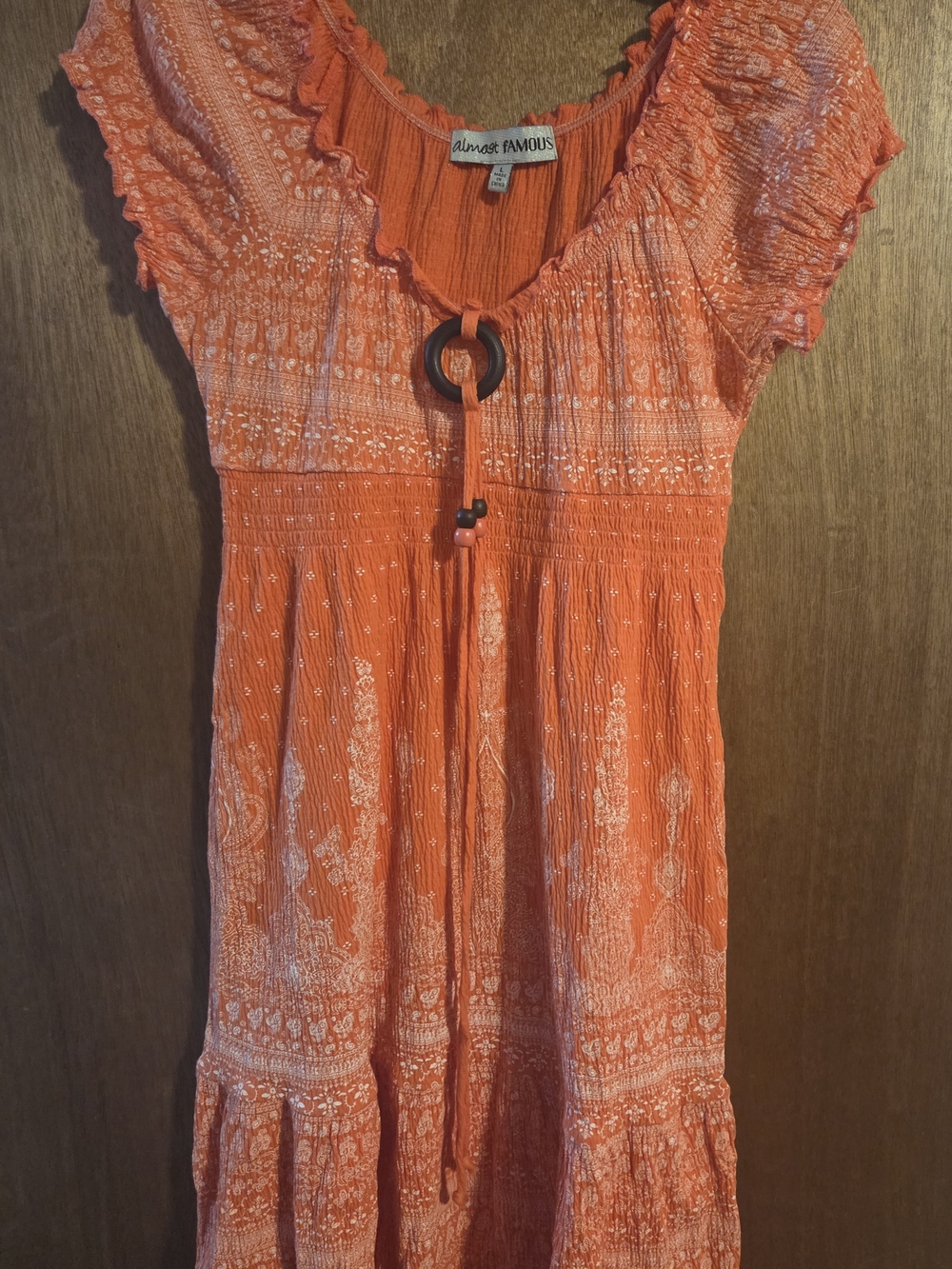 Almost Famous Orange Boho Peasant Dress...Y2K! Juniors Large